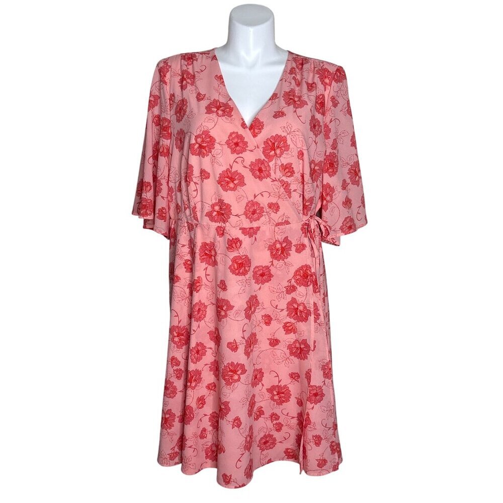 Torrid Women's Coral Floral Print Georgette Wrap Dress, Size 26 - Picture 3 of 12